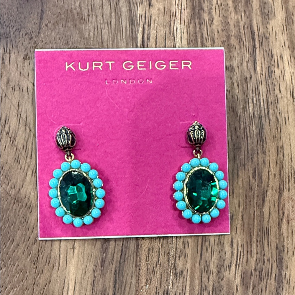 Kurt Geiger Emerald Green and Turquoise Stone Drop Earrings